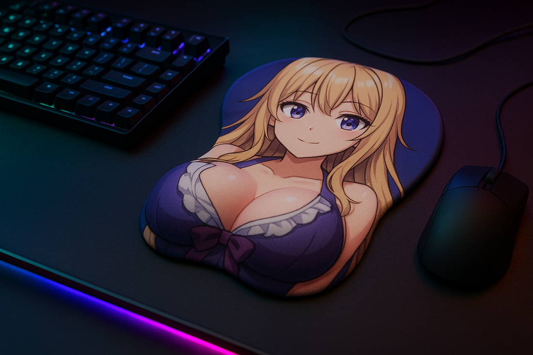 image of nsfw pads custom boob mousepad on a desk with rbg lighting
