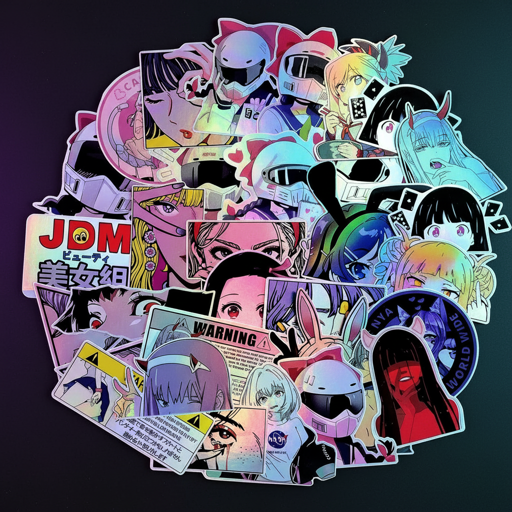 Holographic Anime Girl Stickers (32 Pack)